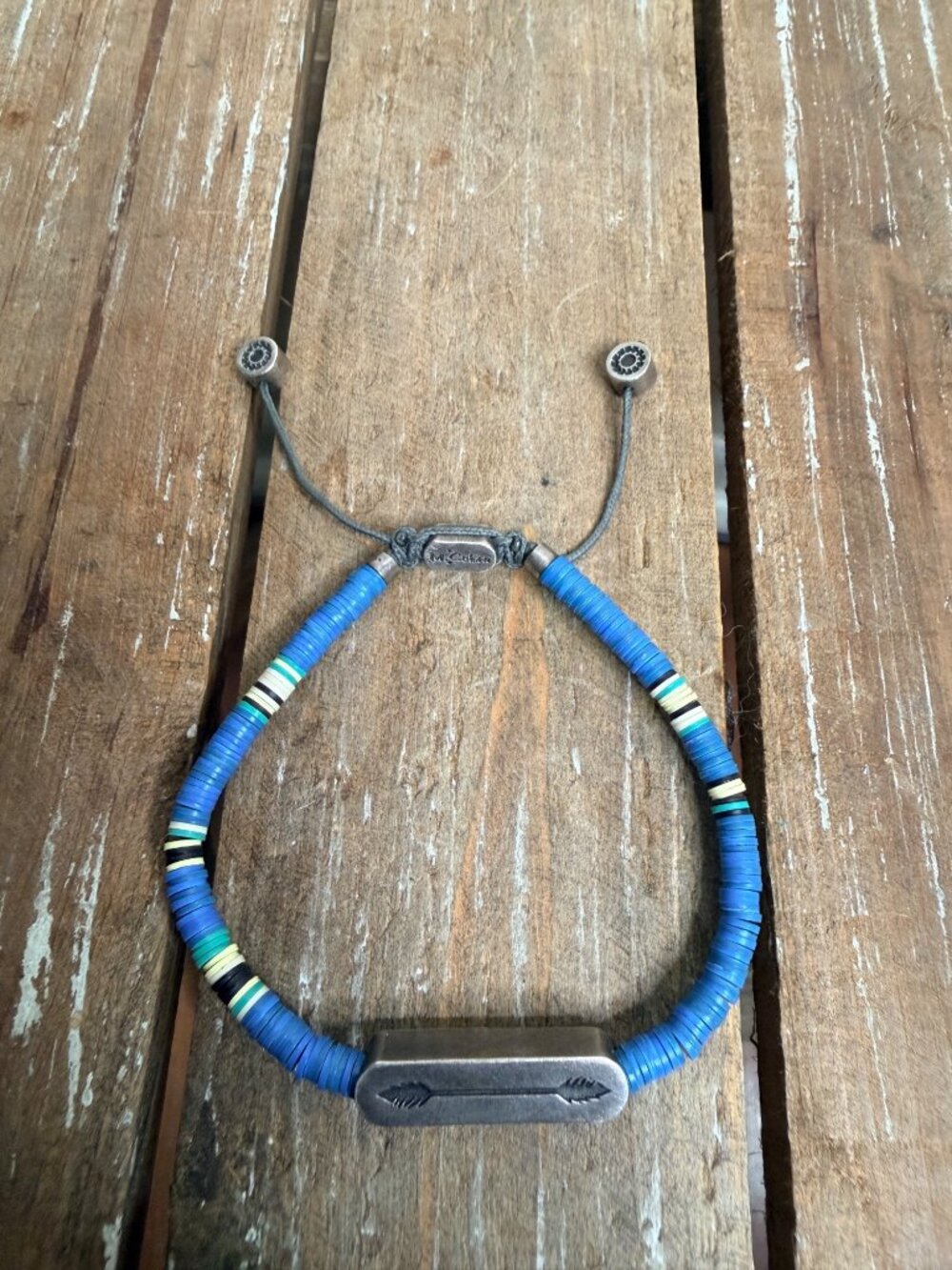 M.Cohen Blue Heishi Disc Bead Sterling Silver Arrow Bracelet